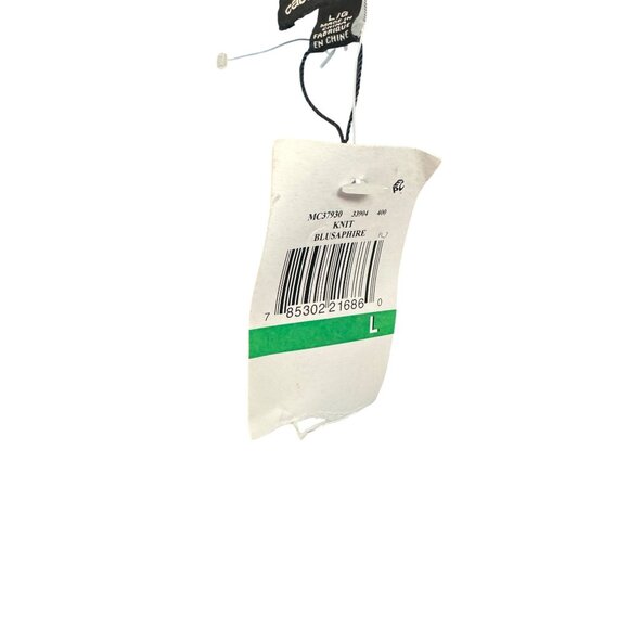 Cable & Gauge Womens Large Polyester Knit Blouse Blue Black Lace Bell Sleeve Sco - Picture 3 of 6